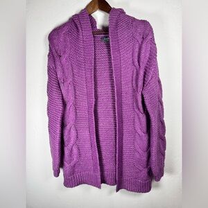 💜Belle By Bellini Purple Cable Knit Hooded Cardigan With Pockets‎ Size Small
